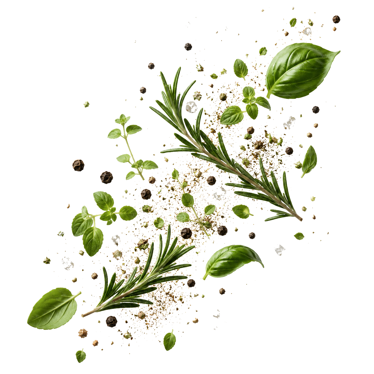 Floating herbs and spices visual